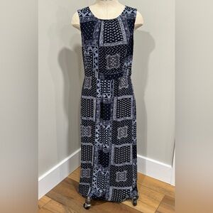 Talbots Navy Blue and White Geometric Paisley Maxi Dress Size 4P